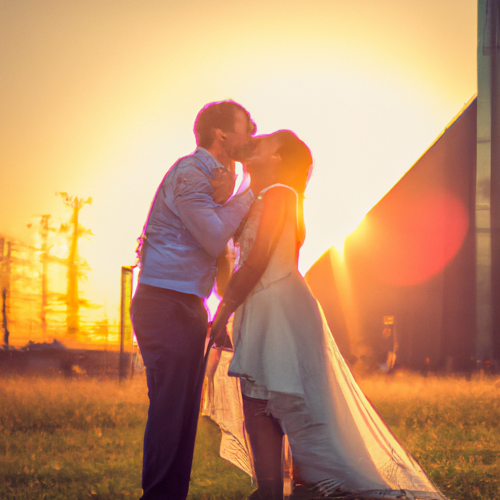 Boda con luz dorada al atardecer — Foto generada por IA